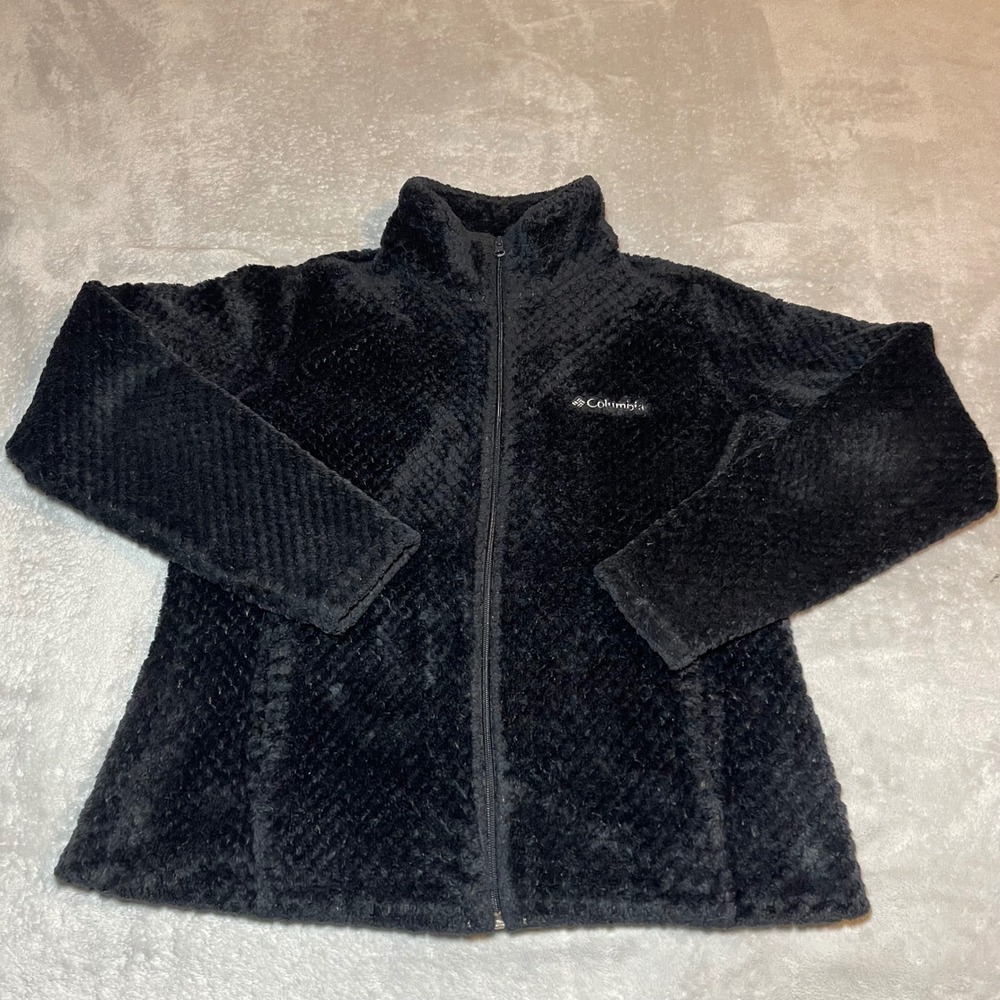 Columbia Jacket Womens Large Black Fire Side II Sherpa Fleece Full Zip Hiking